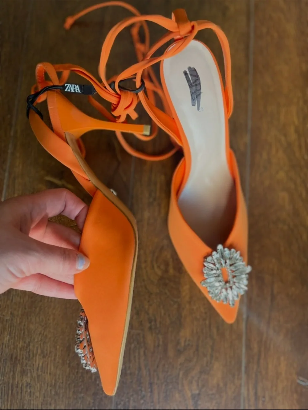 STUNNING New Zara Rhinstone Embellished Strappy Pointed Toes Heels. Sz 38/7.5/8 - Picture 8 of 16
